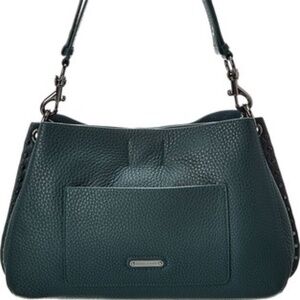 Rebecca Minkoff Darren E/W Leather Shoulder Bag NWT Deep Jade OS